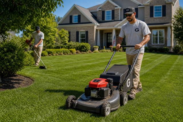 Go Mow Pro crew mowing a residential lawn